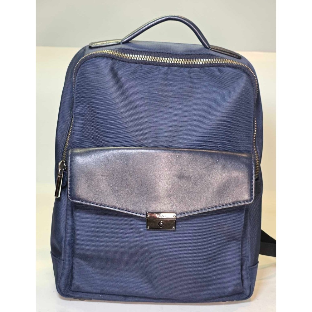 TUMI Larkin Laurel Backpack Navy Blue Nylon Leather PC Travel Zip‎ Pockets Bag
